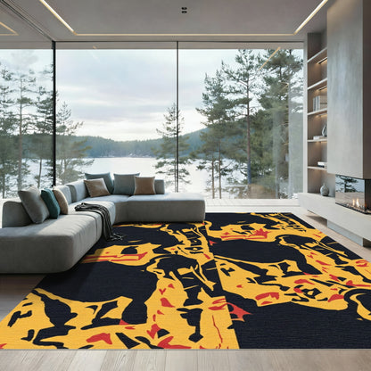 Bold Yellow Black Red Abstract Horses Rug