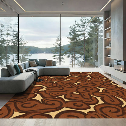 Brown Swirl Abstract Cloud Composition Rug