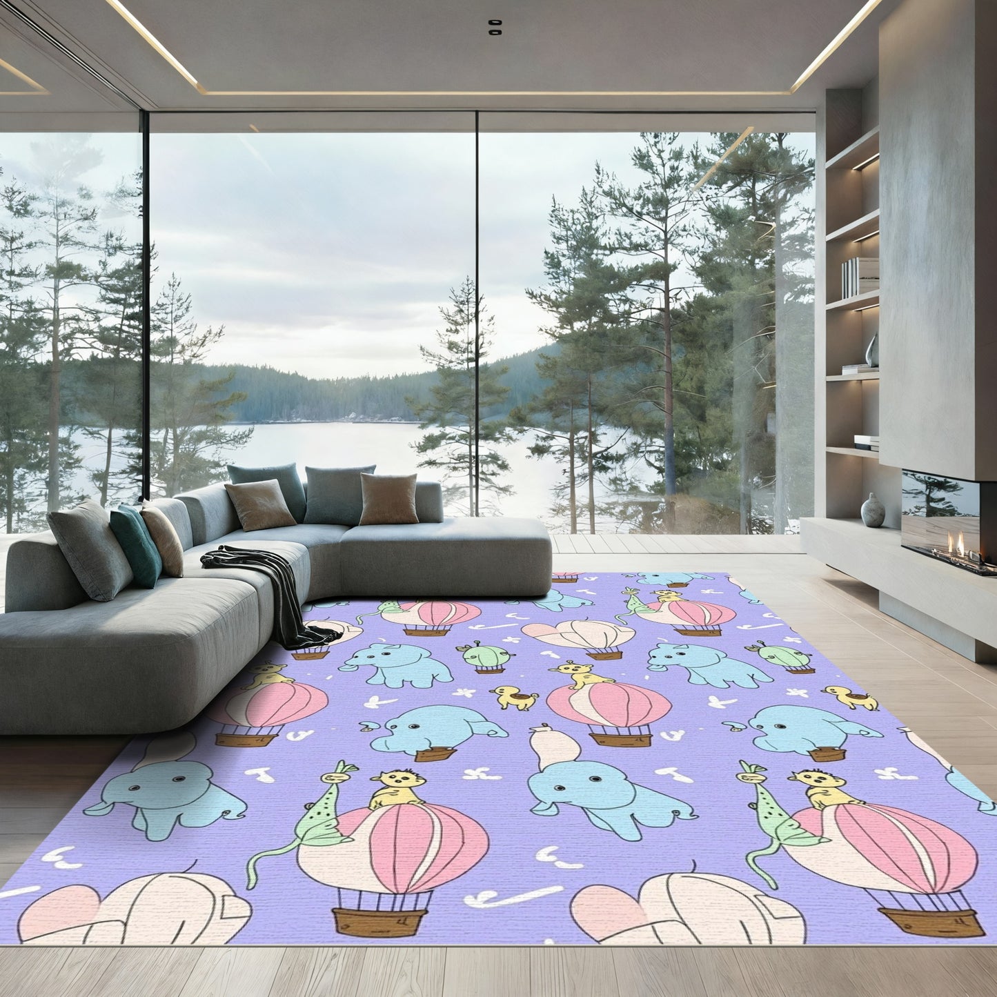 Whimsical Flying Elephants Balloon Adventure Rug