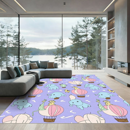 Whimsical Flying Elephants Balloon Adventure Rug