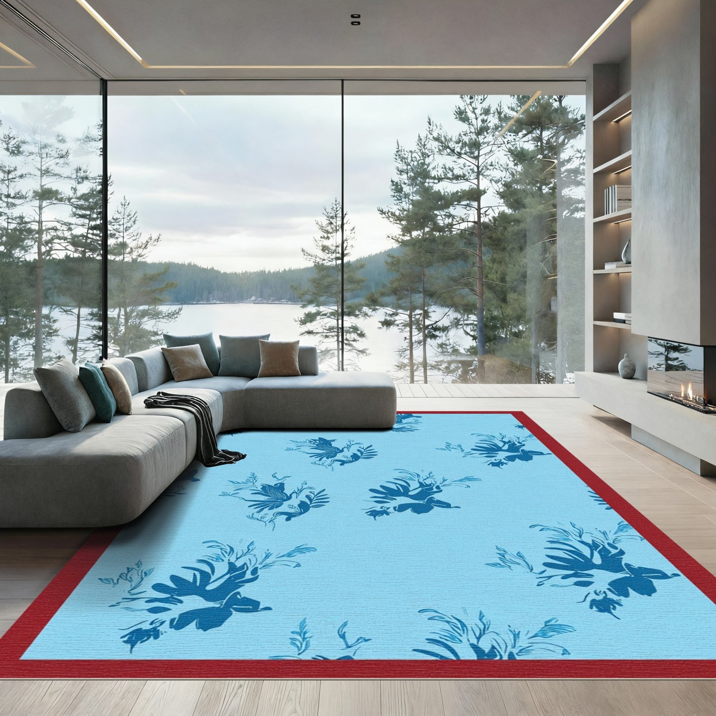 Navy Blue Floral Meadow Rug