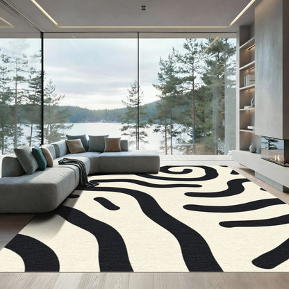 Creamy Black Organic Swirl Abstract Rug