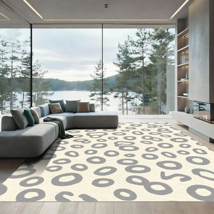 Gray Cream Abstract Circles Composition Rug