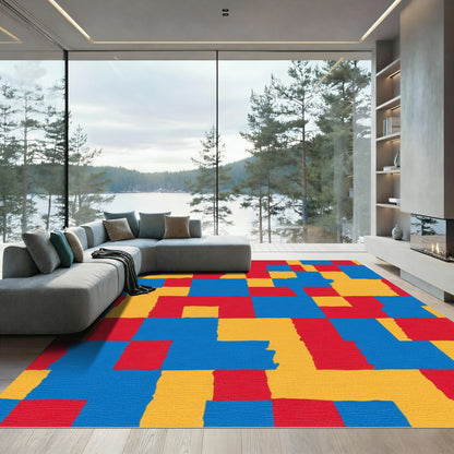 Abstract Red Blue Yellow Blocks Rug