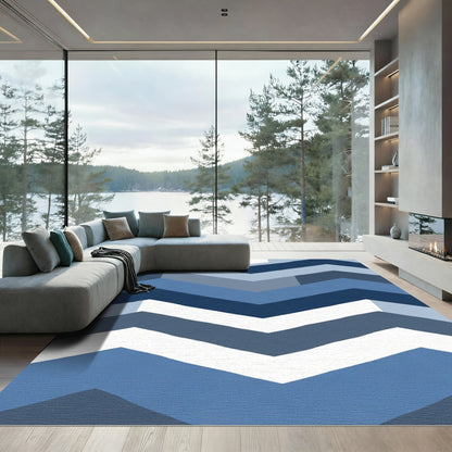 Graduated Blue Chevron Geometric Rug