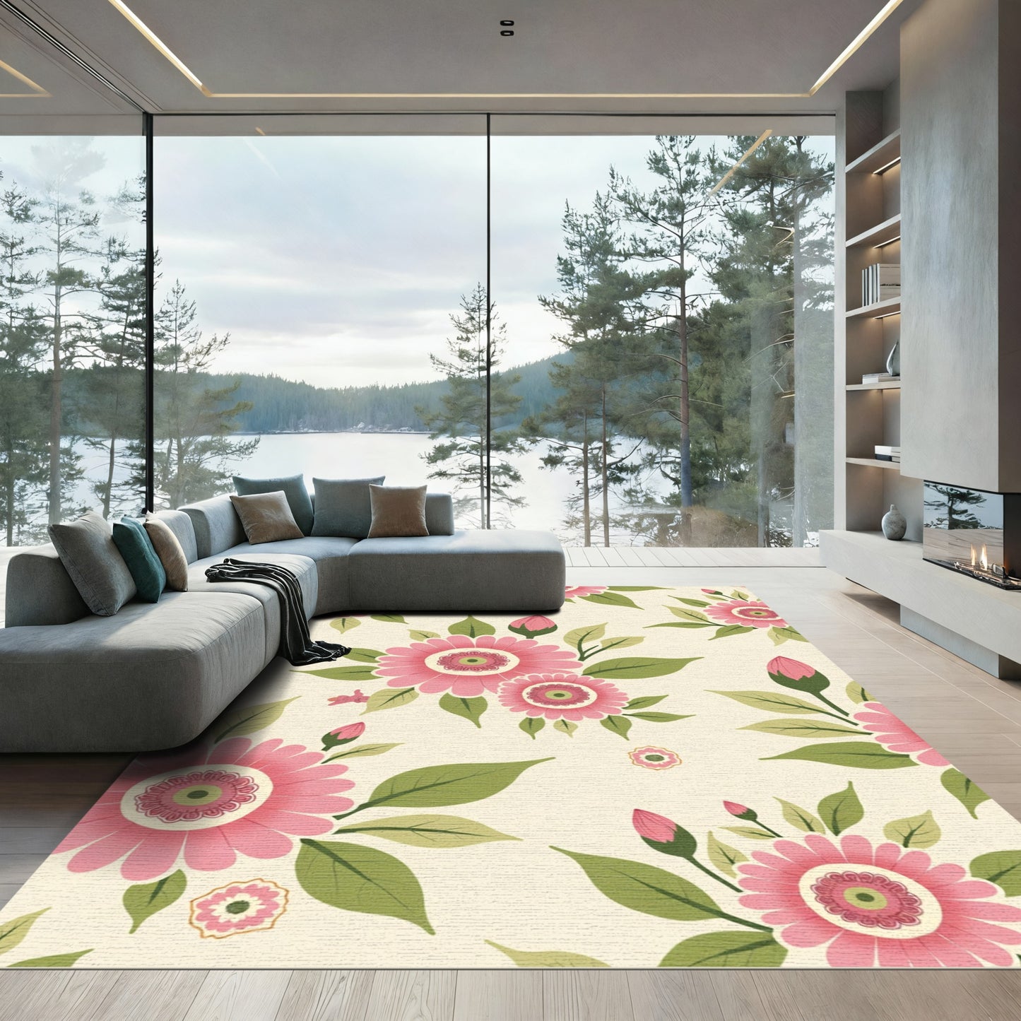 Pink Floral Blossom Garden Arrangement Rug