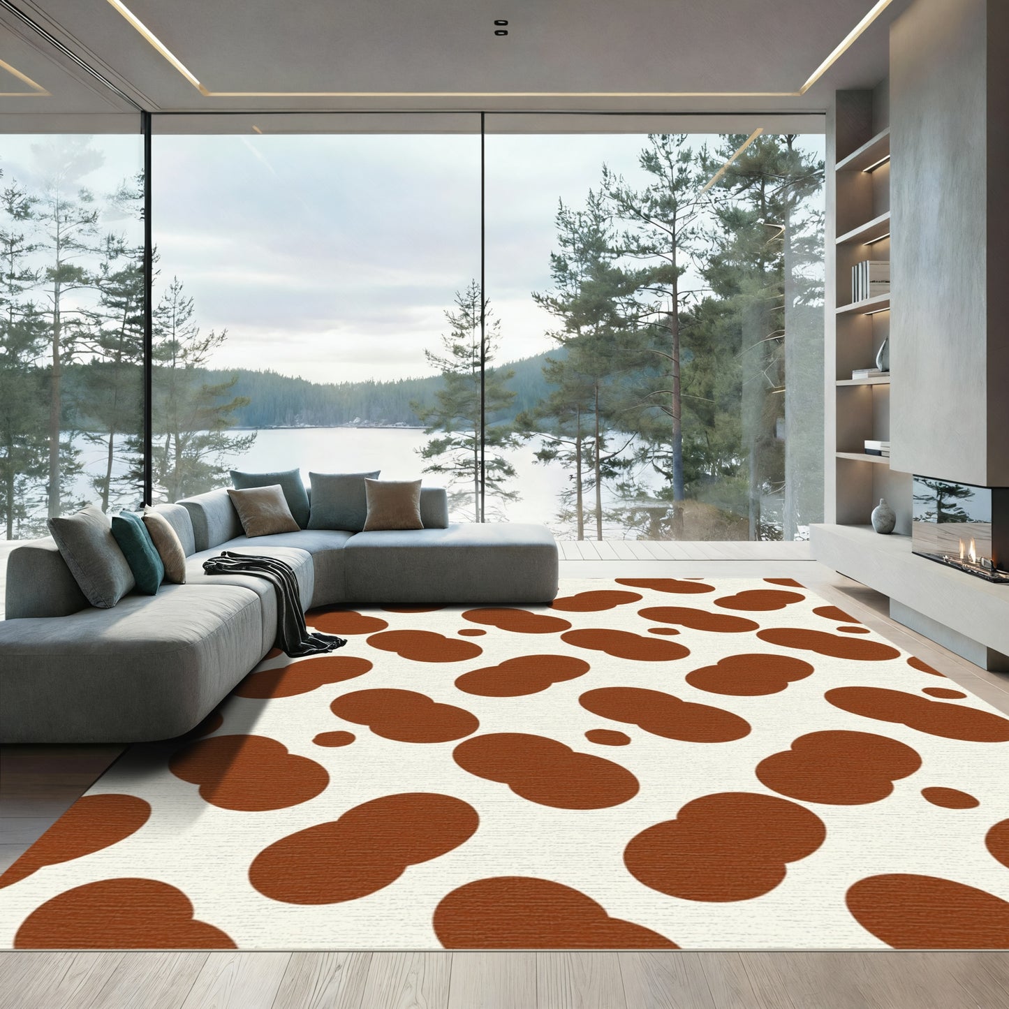 Rustic Brown Cream Spotty Rug