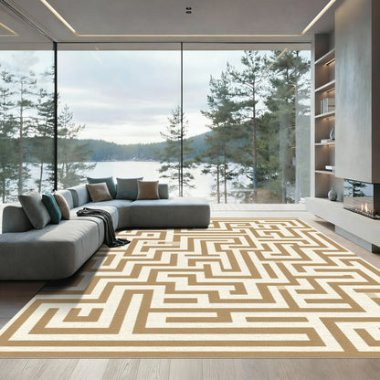 Golden Beige Maze Geometric Rug
