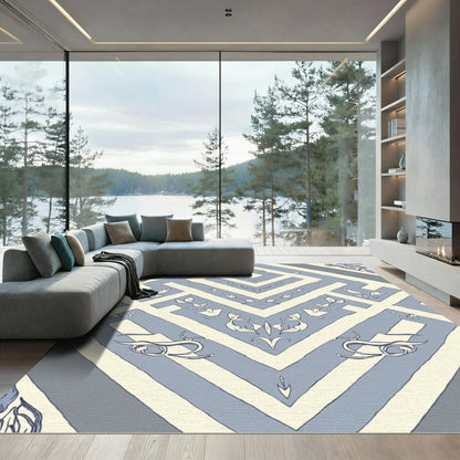 Pale Blue Cream Geometric Maze Rug