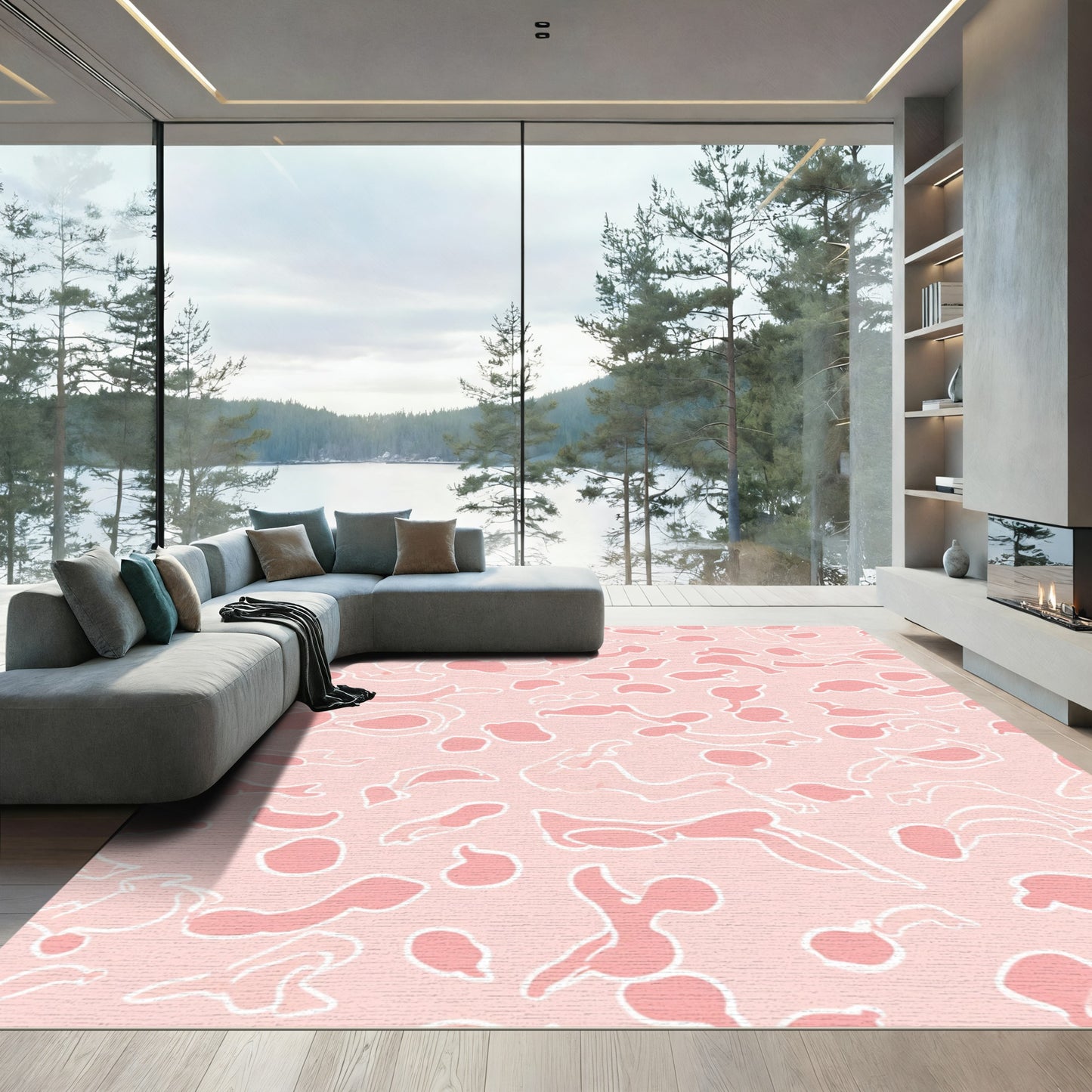 Soft Pink Abstract Amoeba Forms Rug