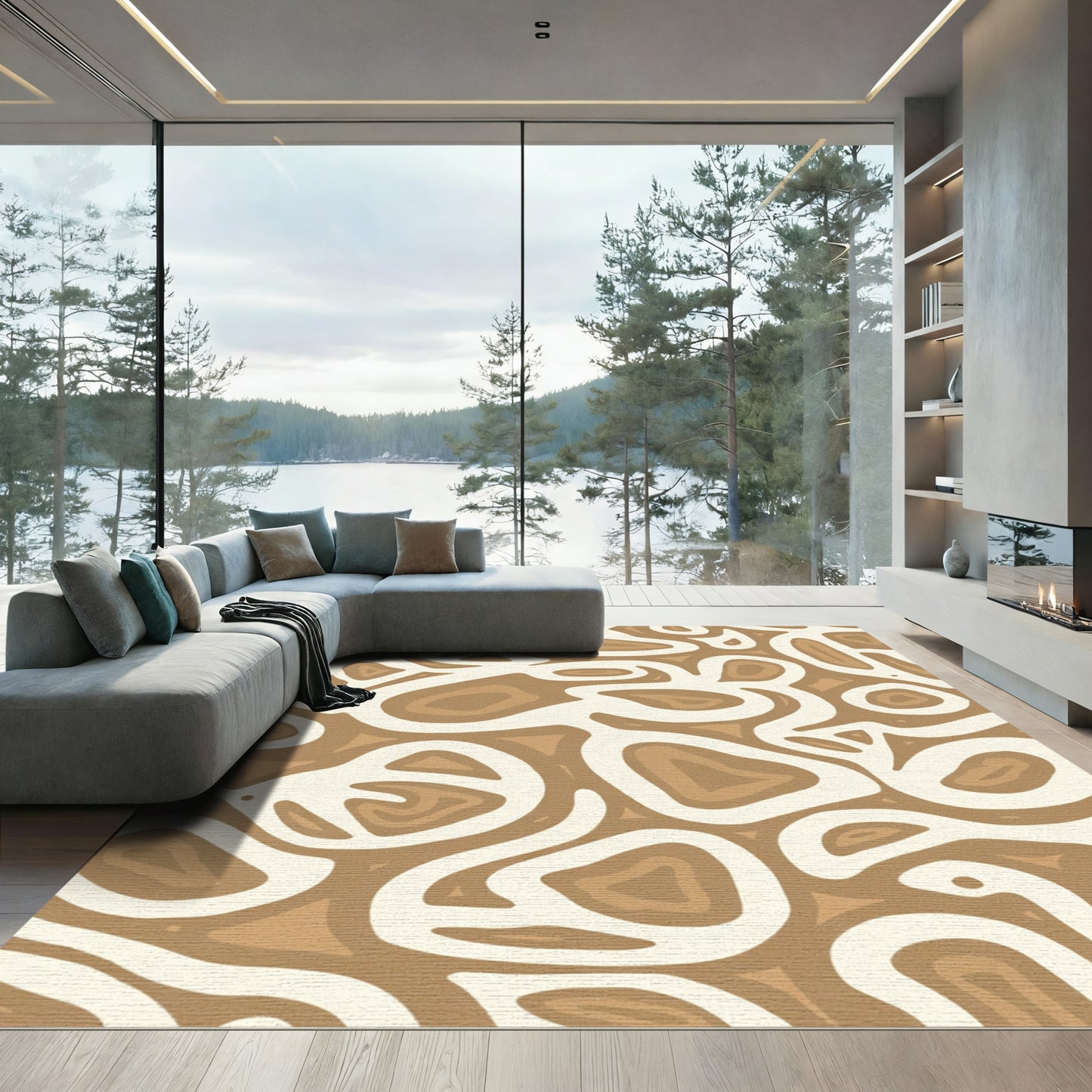 Earthy Organic Abstract Swirl Rug