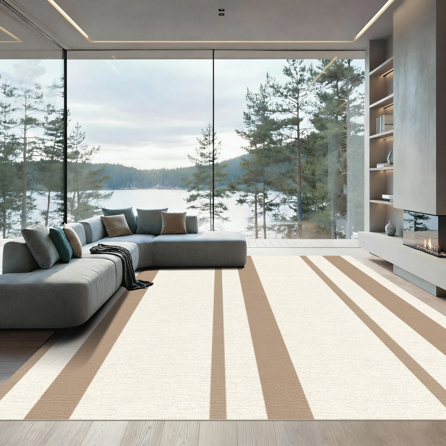 Alternating Beige Cream Vertical Lines Rug