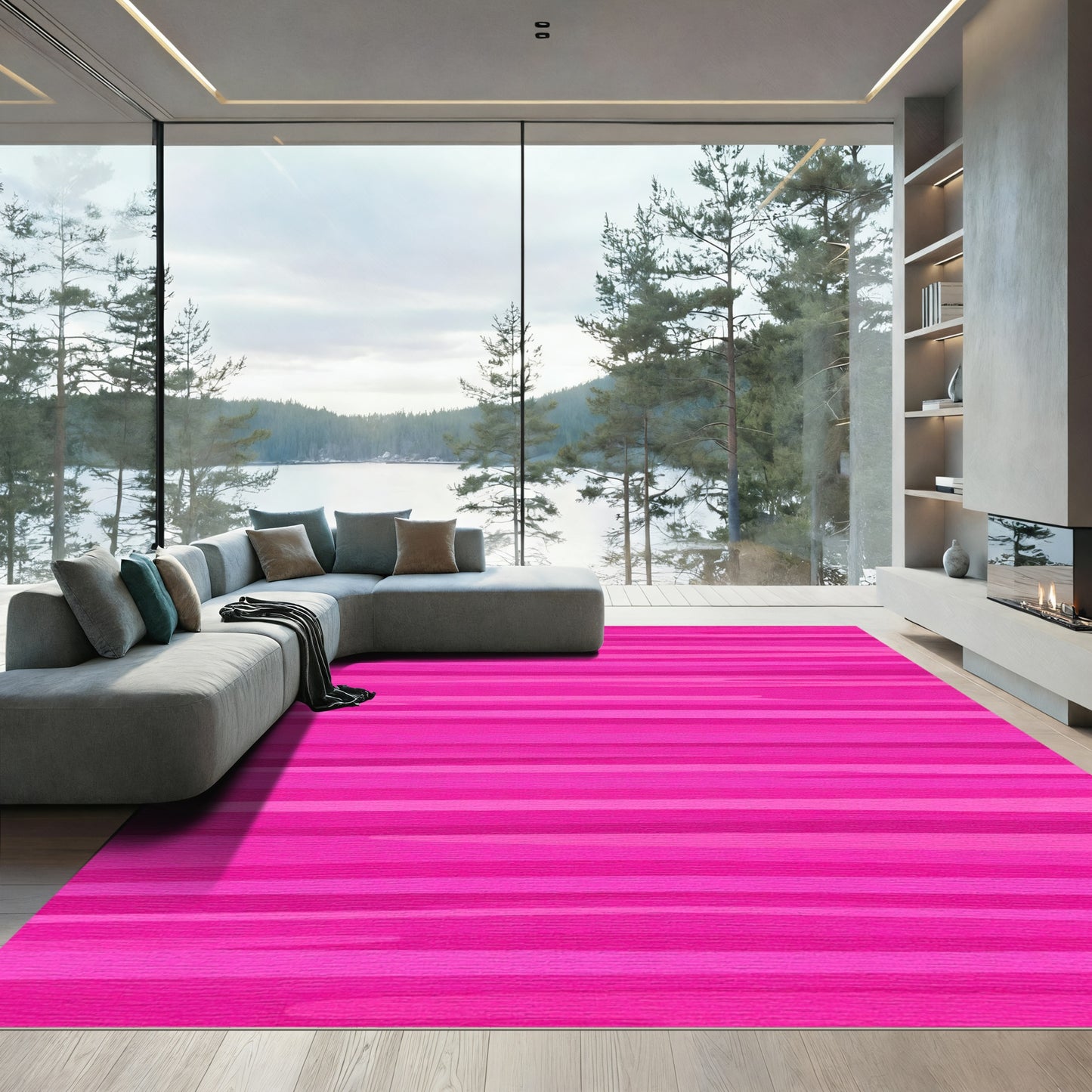 Vibrant Pink Wavy Stripe Rug