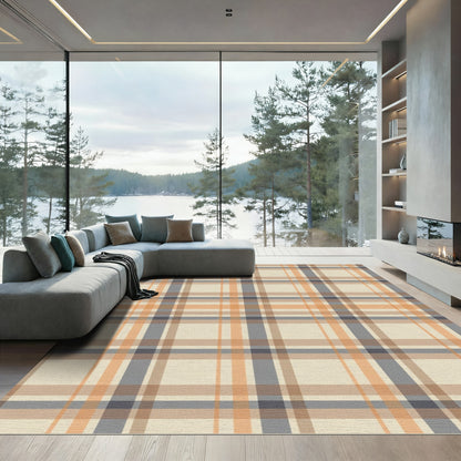 Warm Tan Orange Plaid Check Rug