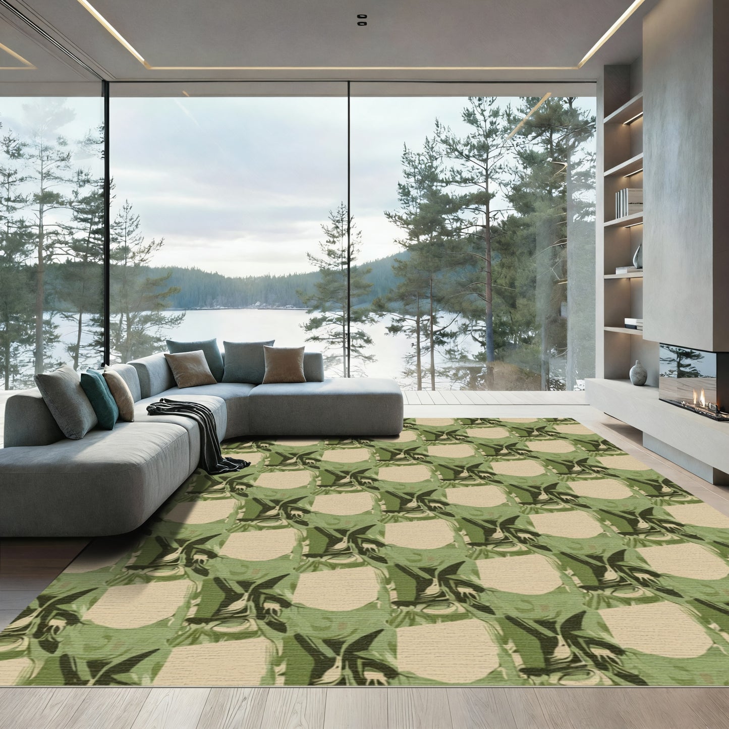 Green Camouflage Abstract Square Rug