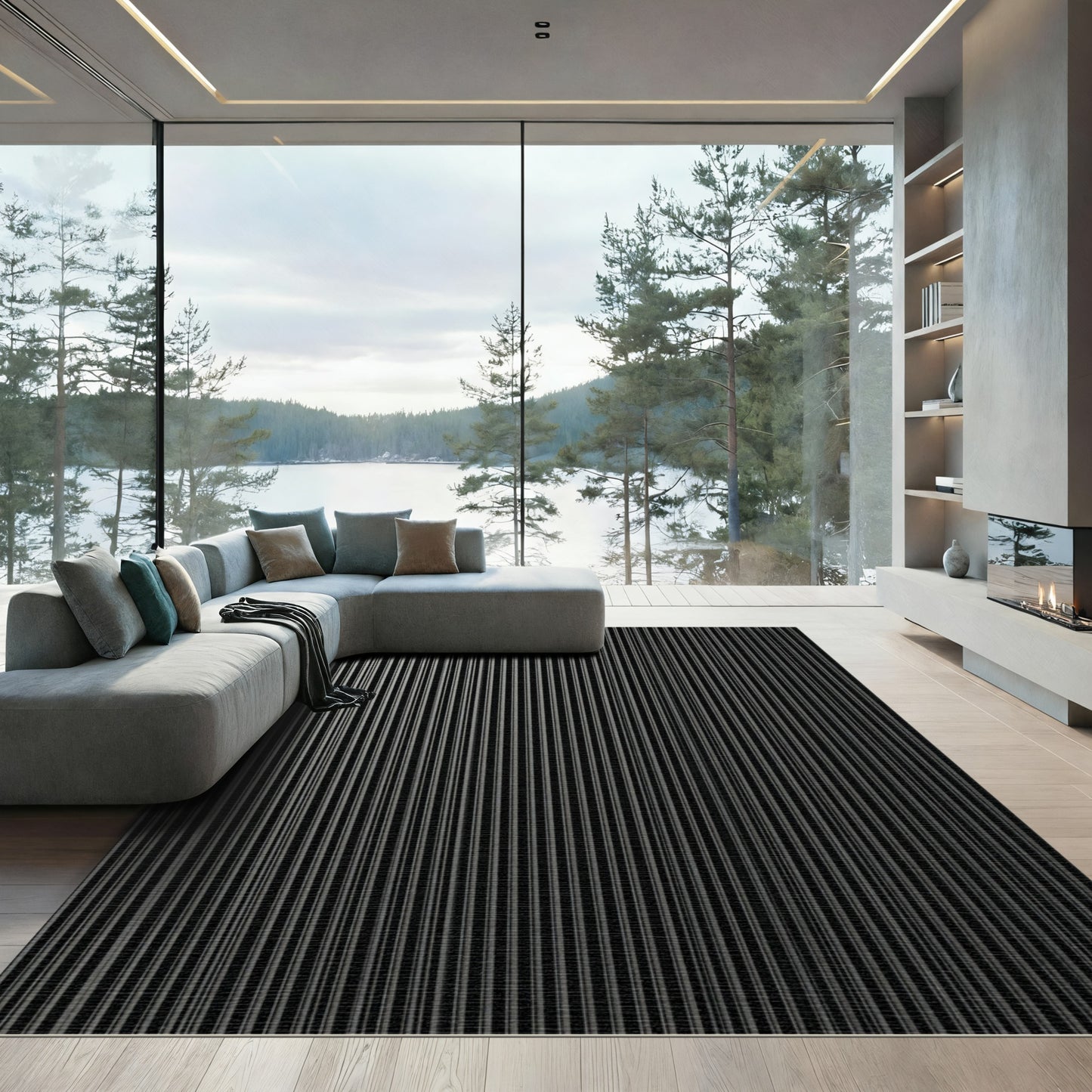 Monochromatic Parallel Line Art Rug
