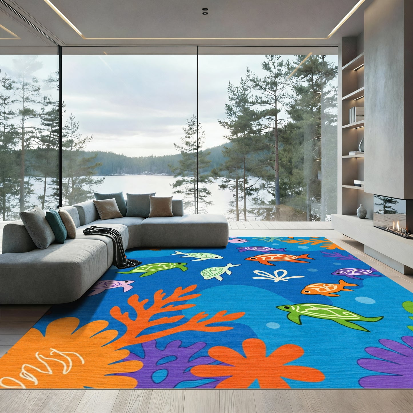 Oceanic Fish Coral Turtle Whimsy Rug