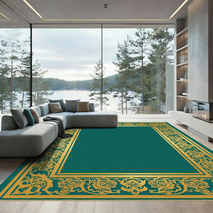 Golden Emerald Floral Border Rug