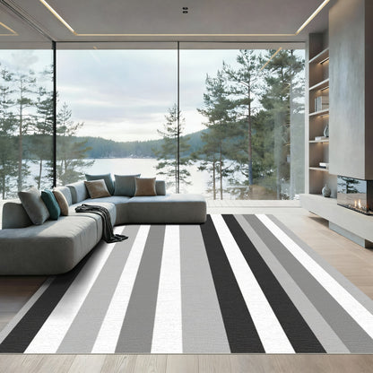 Monochromatic Stripped Slate and Silver Gradient Rug