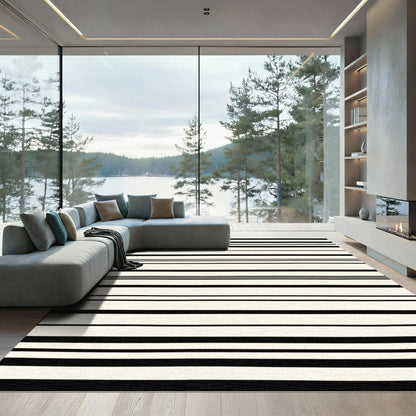 Monochrome Black and White Stripe Rug