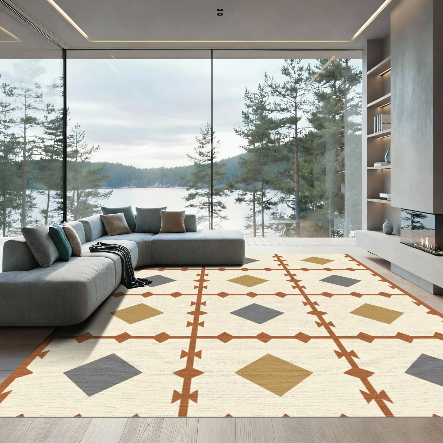 Earthy Diamond Grid Inlay Rug