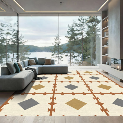 Earthy Diamond Grid Inlay Rug