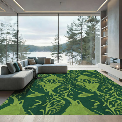 Deep Forest Green Abstract Floral Rug