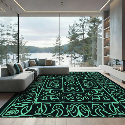 Mint Green Ornate Scroll Medallion Rug