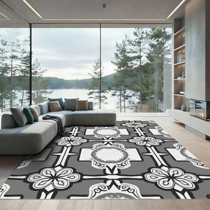 Monochromatic Classic Floral Medallion Rug