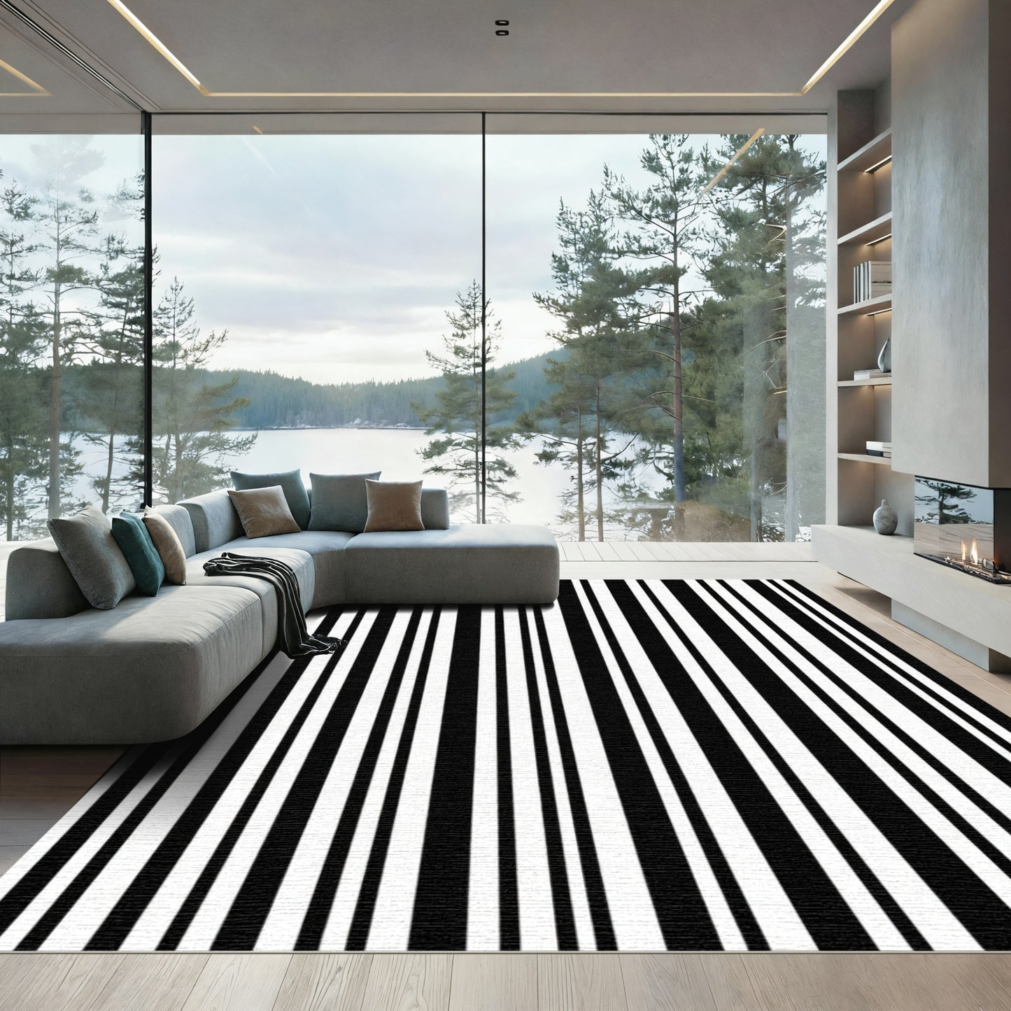Strict Black White Lines Rug