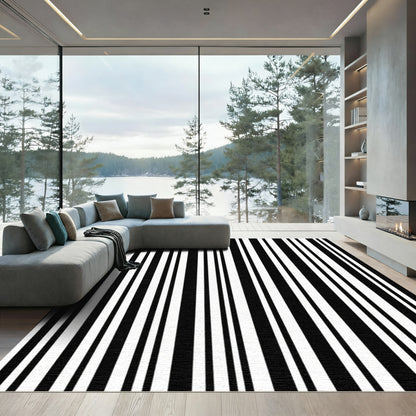Strict Black White Lines Rug