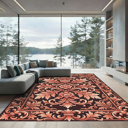Coral Swirl Floral Medallion Jacquard Rug