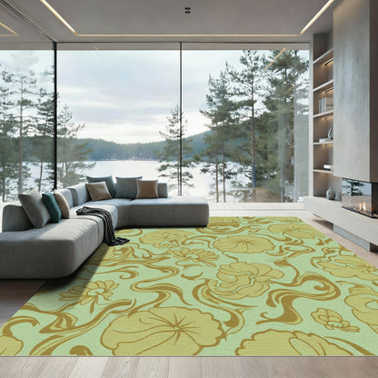 Golden Floral Water Lily Swirls Rug