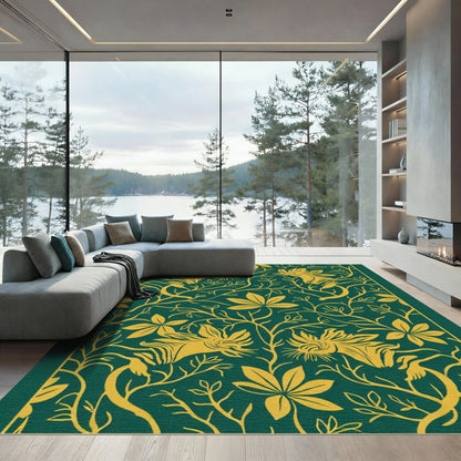 Deep Emerald Floral Vine Arrangement Rug