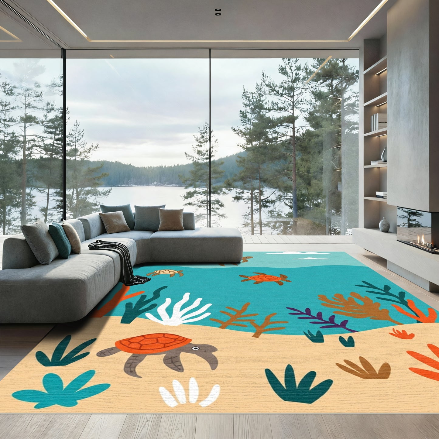 Turtle Family Under Sea Life Rug