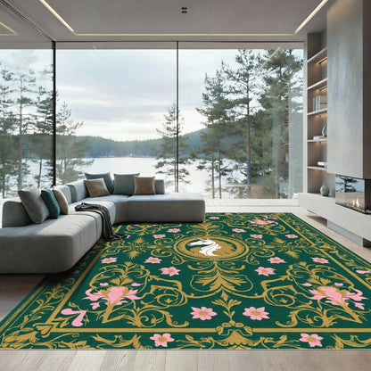 Emerald Unicorn Floral Garden Rug