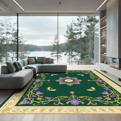 Emerald Green Floral Garden Medallion Rug