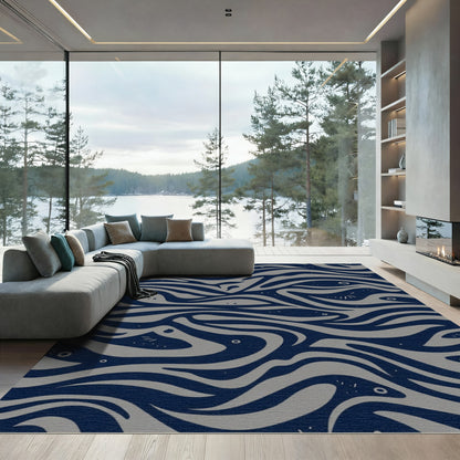 Navy Gray Flowing Abstract Shapes Rug