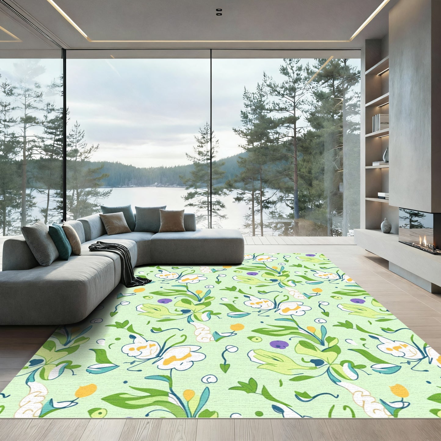Whimsical White Botanical Garden Flourish Rug