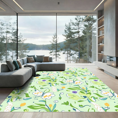 Whimsical White Botanical Garden Flourish Rug