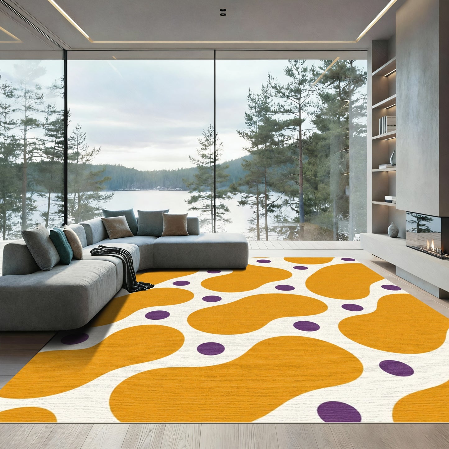 Orange Amorphous Forms Purple Dots Rug