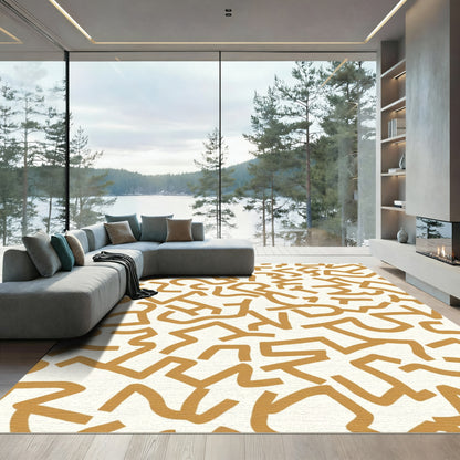Golden Abstract Twists Rug