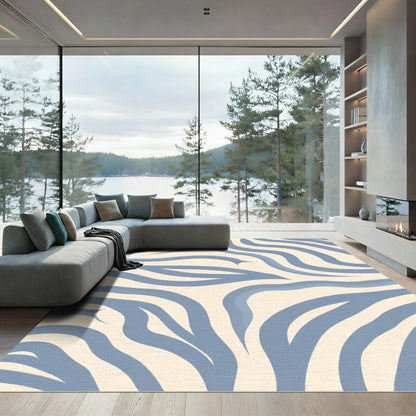 Soft Blue Wavy Stripe Rug