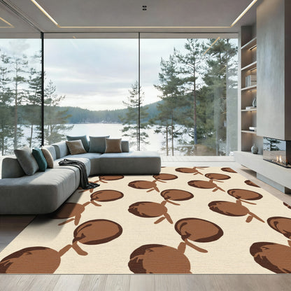 Earthy Brown Abstract Orb Pattern Rug