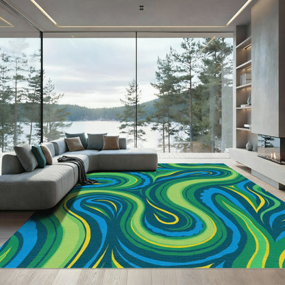 Deep Blue Green Swirling Abstract Rug