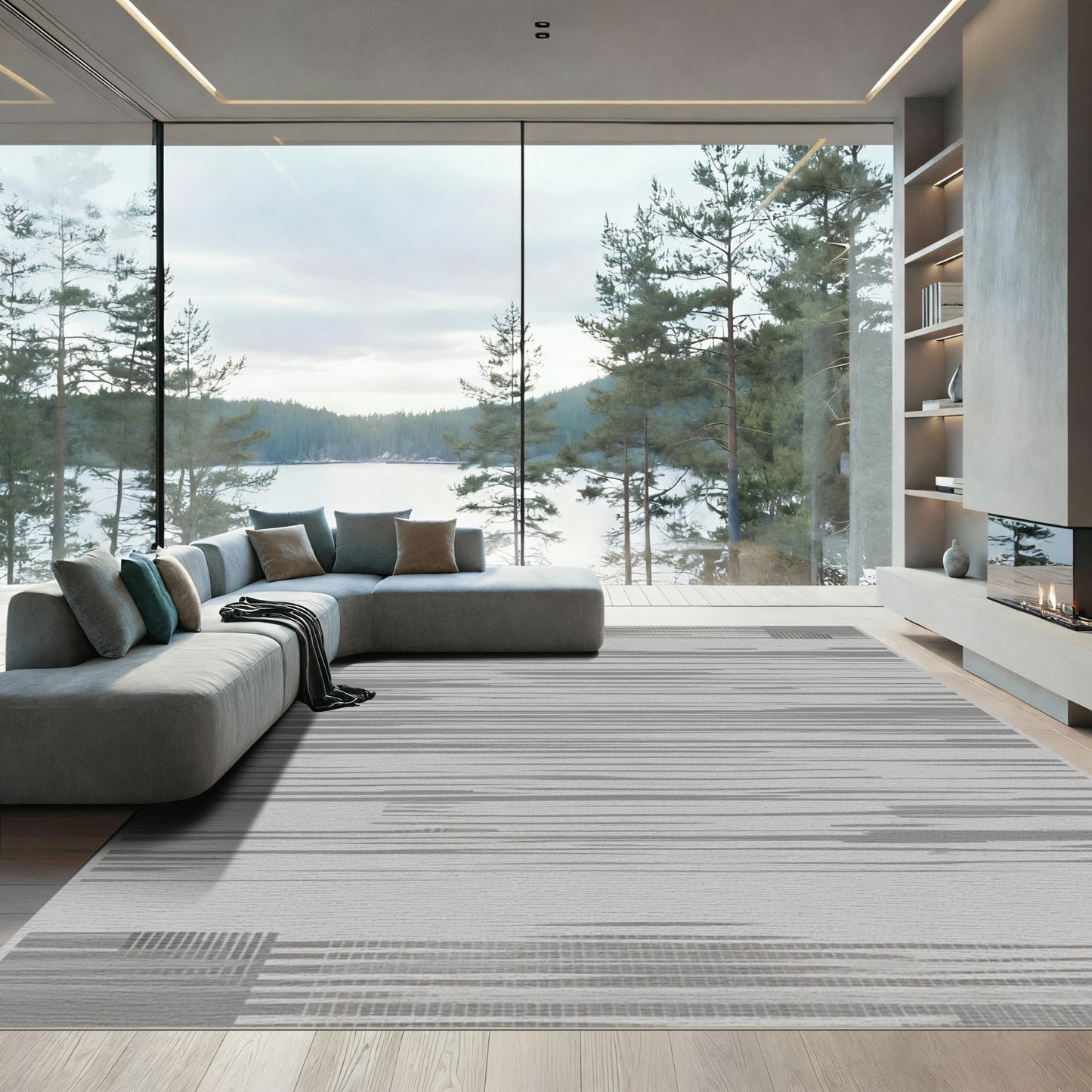 Monochromatic Abstract Brushstroke Stripe Rug