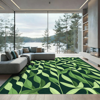 Verdant Green Leafy Vine Repetition Rug