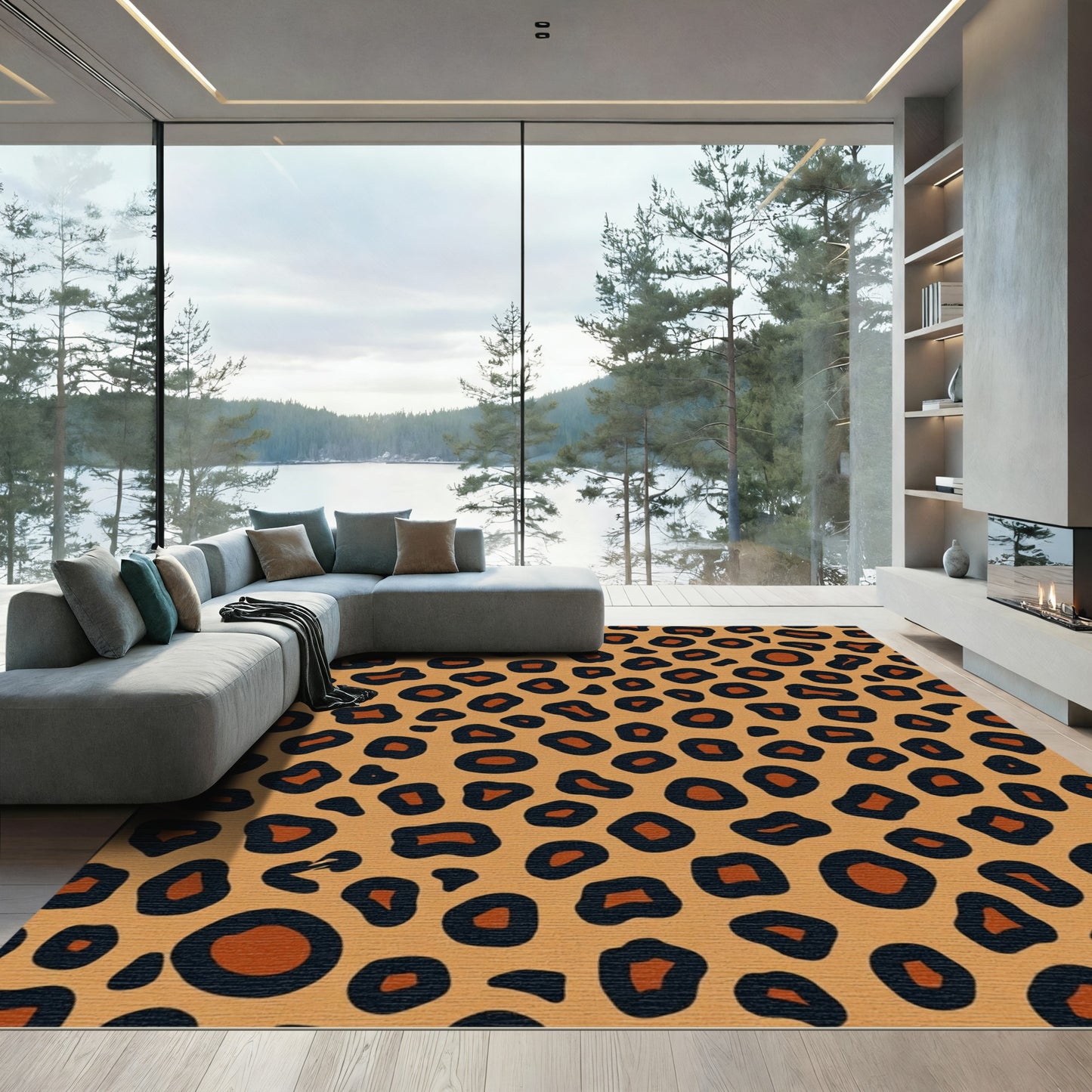 Warm Brown Black Spotted Animal Hide Rug
