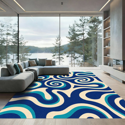 Deep Blue Abstract Swirls Rug