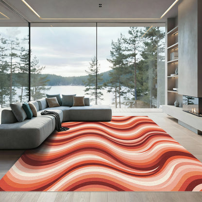 Retro Warm Tones Wavy Stripes Rug